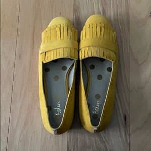 Boden Mustard Suede Fringe Loafers